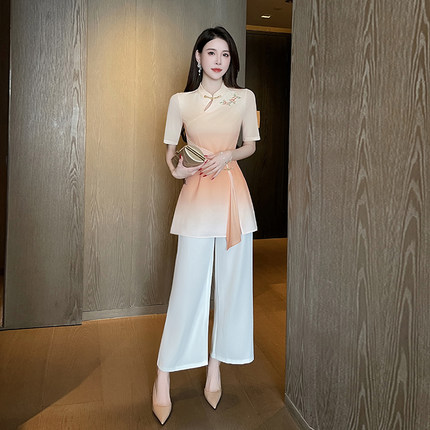 新中式改良旗袍连衣裙女夏修身显瘦A字裙通勤气质裙复古春夏女士