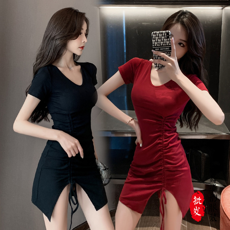 性感夜店连衣裙遮肚显瘦足浴足疗技师服桑拿洗浴工衣女装打底裙子