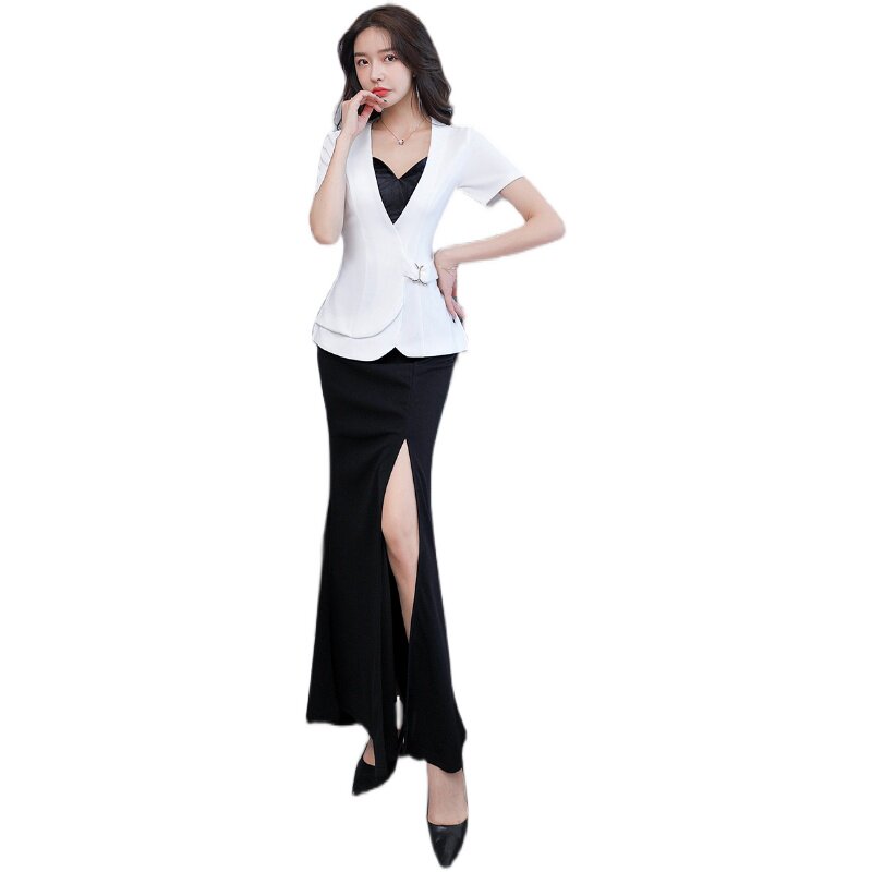NIGHT CLUB TEMPERAMENT BEAUTY EVENING DRESS LONG SKIRT 2-PIECE SET HIGH-END HEALTH CARE FOOT BATH TECHNICIAN WORK CLOTHES