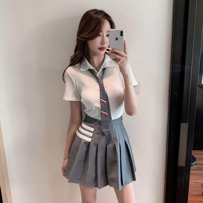 学院风减龄性感百褶裙技师工作服