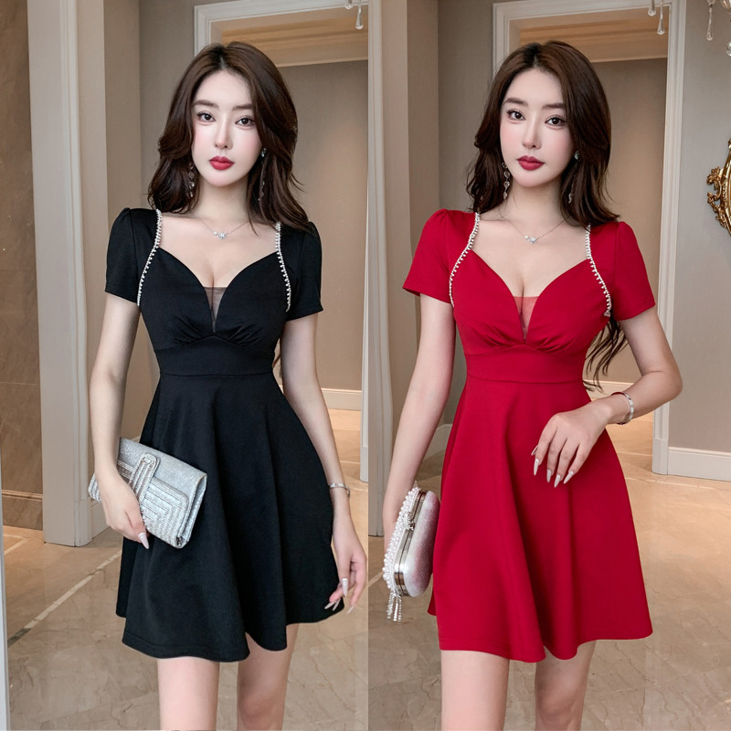 气质夜场上班衣服KTV小姐深v低胸桑拿连衣裙洗浴足疗技师工作服