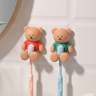 韩国小熊吸盘式硅胶牙刷架家用浴室免打孔静音门把手防撞保护套