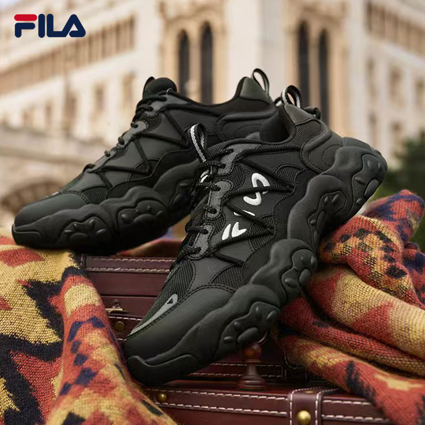 FILA斐乐猫爪6代2025秋冬季新款男鞋休闲老爹鞋运动黑色跑步鞋子