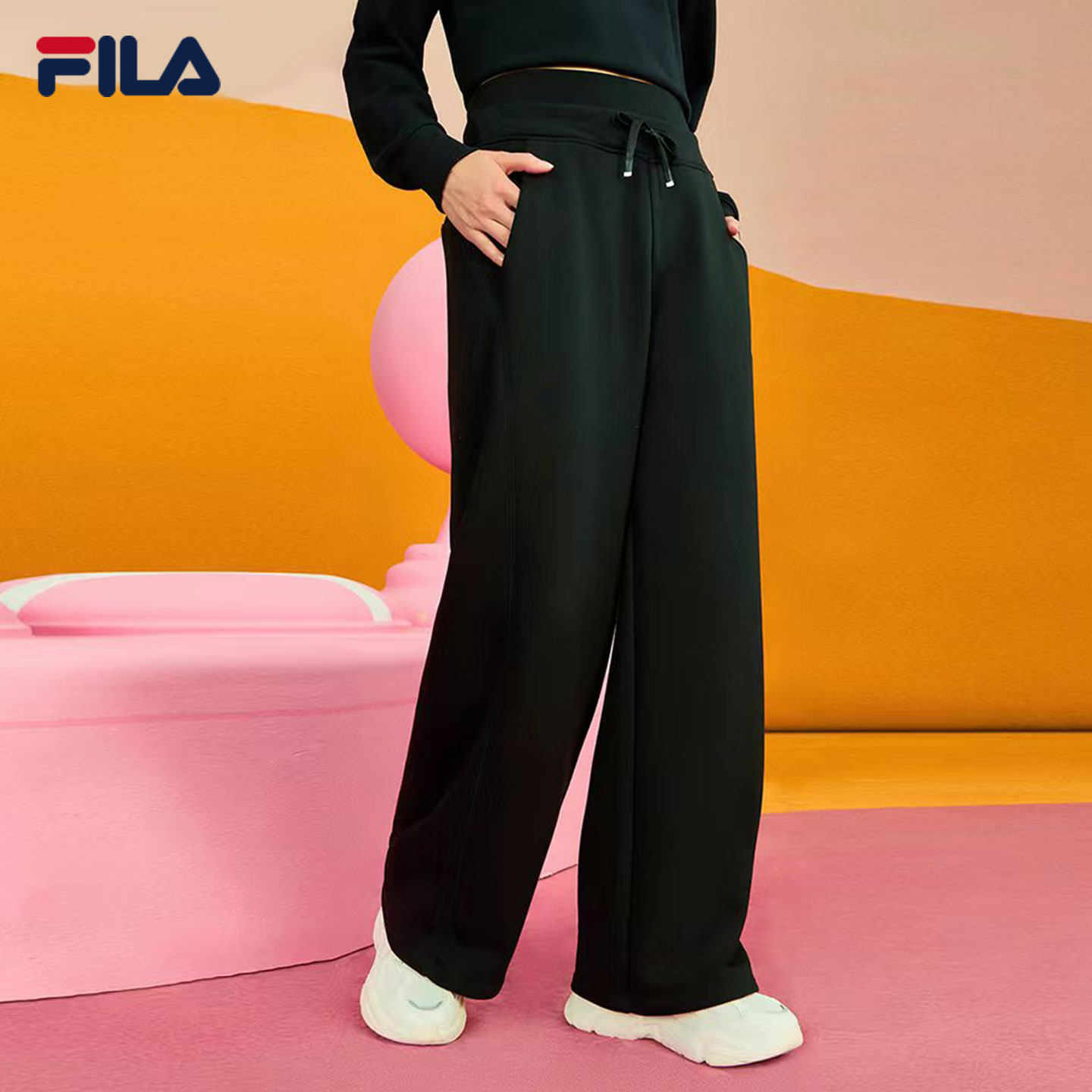 FILA斐乐针织长裤女2025秋季新款高腰阔腿裤加绒运动裤宽松裤子,运动服/休闲服装,运动长裤,淘宝优惠券,粉丝福利购,淘宝优惠卷