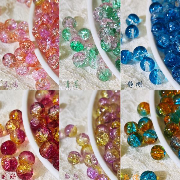 冰色爆裂串珠手串珠8mm透渐变花diy手工手链冰编织珠圆珠琉璃饰双