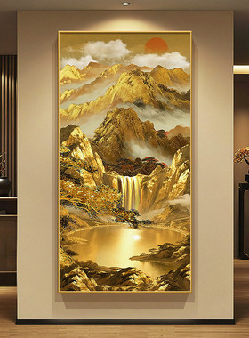 日出东方入户玄关装饰画宋代美学金山走廊挂画流水生财茶室壁画灯