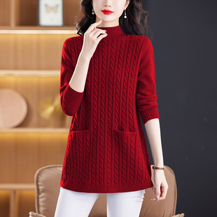 中长款红色毛衣裙女小个子秋冬2025新款遮屁股洋气内搭针织打底衫