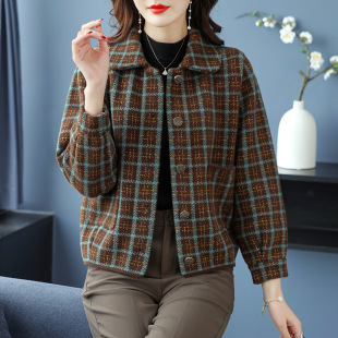 女士格子短外套春季2026新款女装春秋爆款洋气秋冬小个子妈妈上衣