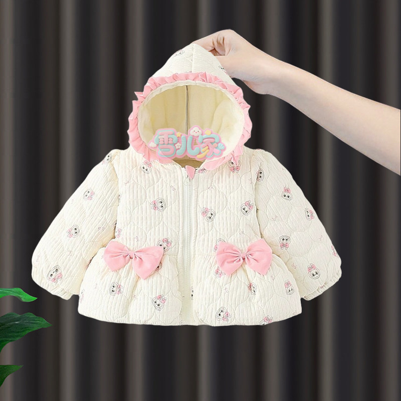 宝宝冬季棉服女童冬装加绒连帽棉袄婴儿拉布布外套甜美外出服袄子