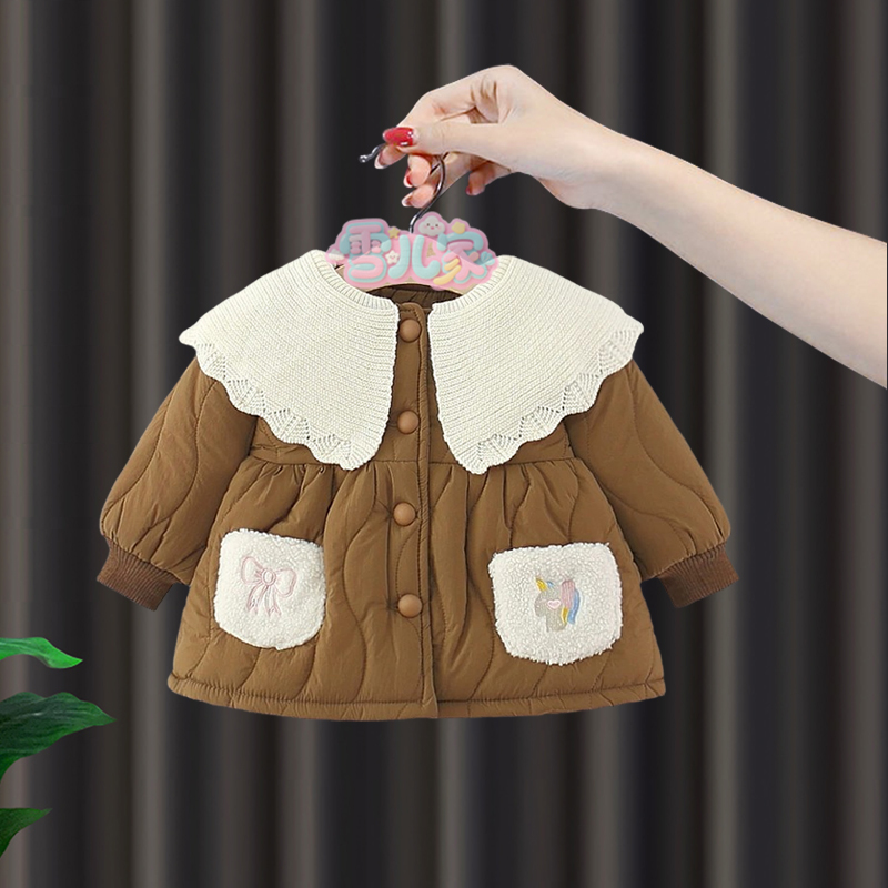 宝宝冬季棉服女童冬装加绒棉袄婴儿大翻领加厚外套韩版外出服棉衣