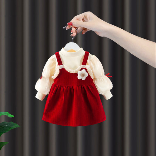 女童加绒连衣裙秋冬两件套装