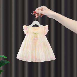 女宝宝夏季 郁金香纱裙2女童生日礼服甜美公主裙 连衣裙1婴儿小飞袖