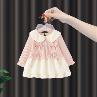 女宝宝秋季 碎花裙2女童生日甜美公主裙 连衣裙1婴儿假两件针织秋装