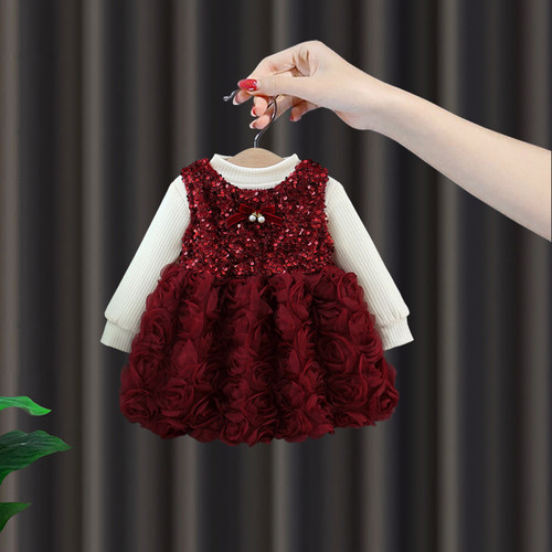 周岁女宝礼服冬季女童加绒连衣裙