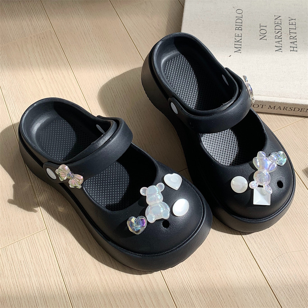 仙女风立体爱心小熊水钻diy包头洞洞鞋女夏季防滑外穿厚底沙滩鞋,女鞋,洞洞鞋,淘宝优惠券,粉丝福利购,淘宝优惠卷