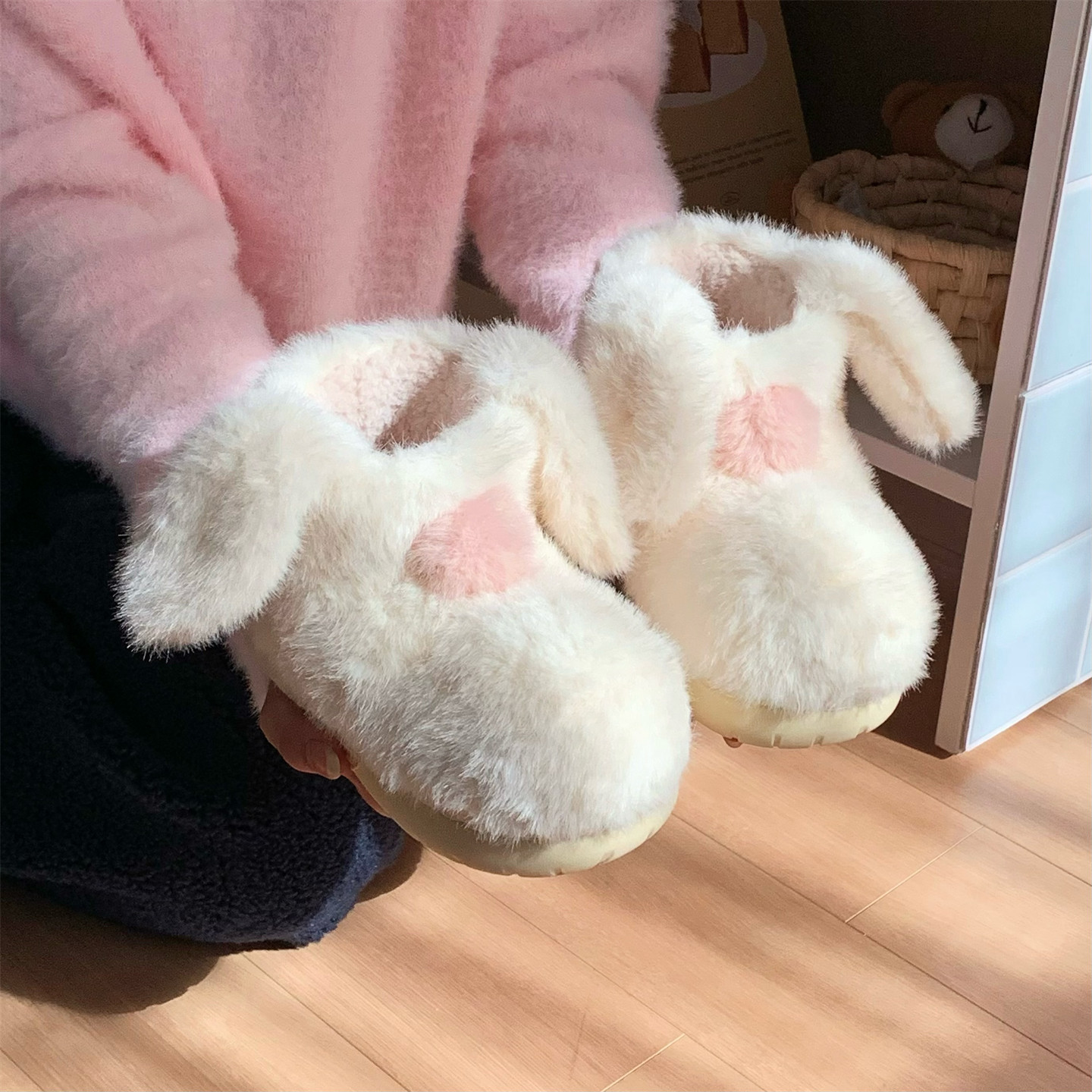 学生软萌时尚雪地靴女童冬亲子可爱小兔耳朵网红防滑儿童毛毛靴子