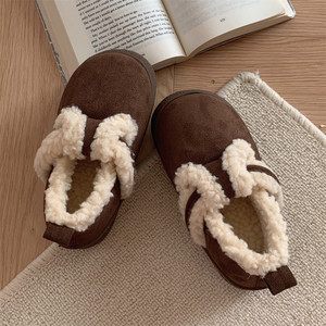 冬季韩版复古保暖加绒儿童棉拖鞋