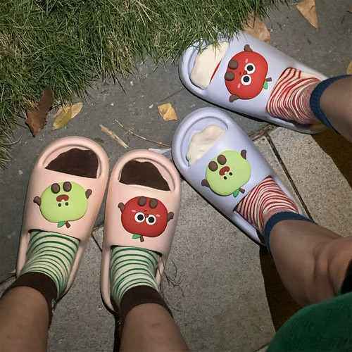 细细条eva可爱红苹果拖鞋男女
