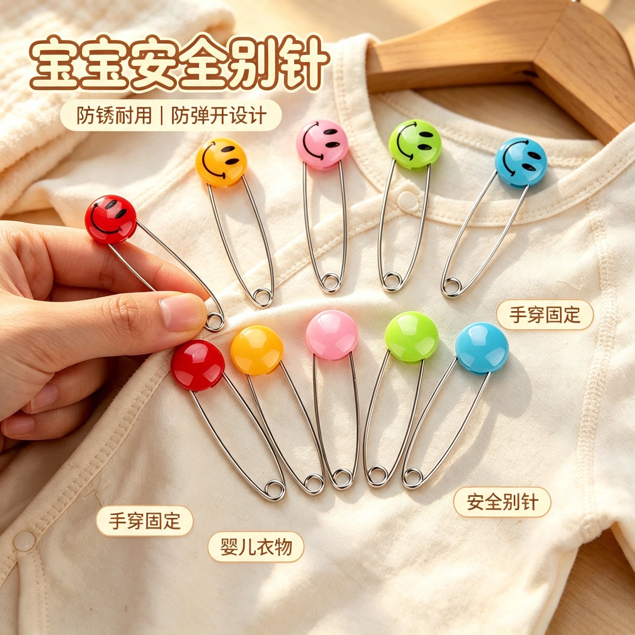 不锈钢防锈儿童卡通笑脸安全别针图片