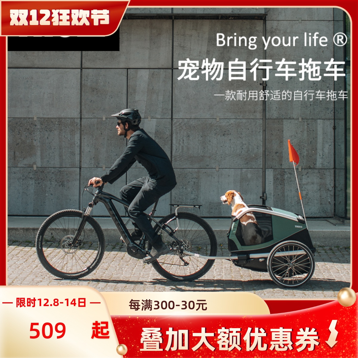 拓乐thule亲子车自行车拖车后挂狗狗车宠物儿童徒步推车户外骑行