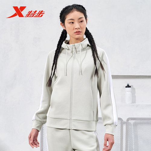 特步针织连帽上衣女秋季新款塑型科技休闲运动外套976128940049