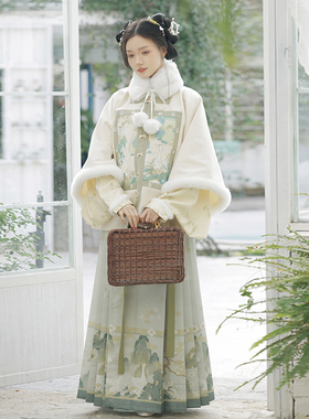 桔屿【晴江观鸭】汉服女明制加厚琵琶袖方领补服国风马面裙秋冬装