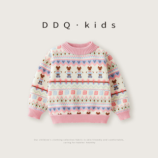 女童毛衣加绒加厚2025新款秋冬季套头针织打底衫保暖儿童宝宝毛衣