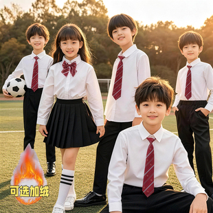 儿童白衬衫 小学生表演出校服加绒女童纯白色棉衬衣 男童幼儿园长袖