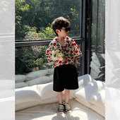 男童夏季 爆款 2025新款 儿童花衬衫 休闲上衣网红宝宝沙滩风衬衣短袖