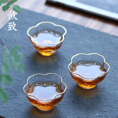 饮致金边玻璃小号茶杯个人日式锤纹品茗杯主人杯功夫茶具单个杯子