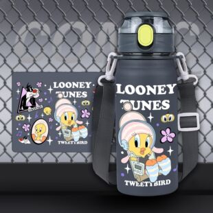 崔迪鸟儿卡通周边保温杯男女儿童学生斜跨背带水杯旅行杯水壶水瓶