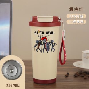 火柴人周边保温杯双饮口铃兰吸管杯水杯子不锈钢男女儿童学生水壶