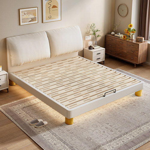 全实木奶油风大象耳朵静音双人床