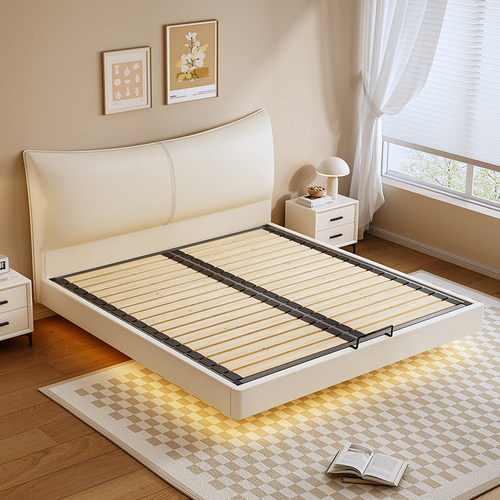 实木薄床头加厚钢木排骨架双人床