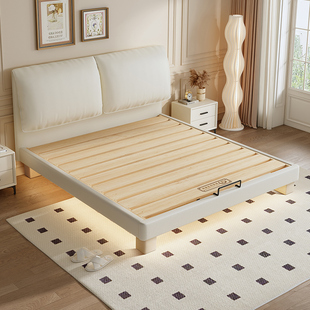 全实木大象耳朵奶油风静音床加厚燕尾榫床板小户型双人床支持定制