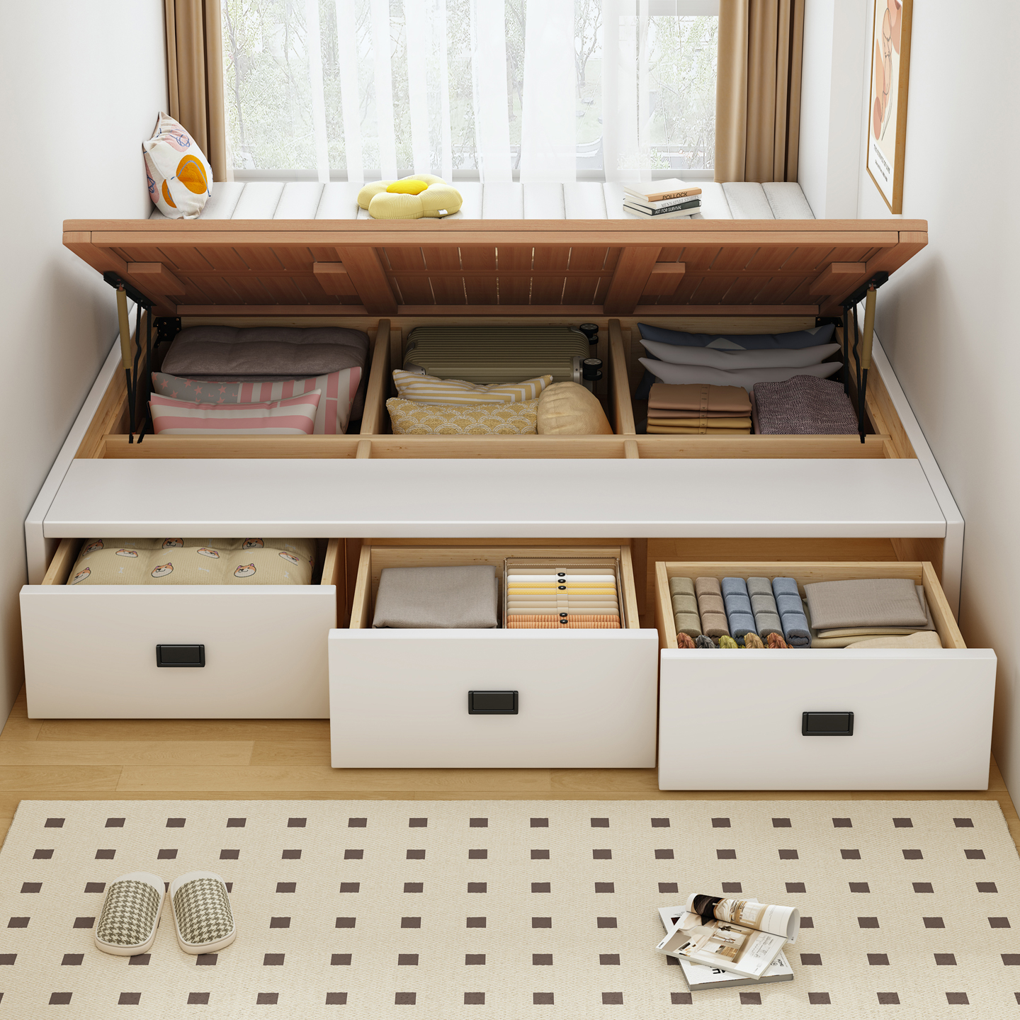 【省空间首选】小户型储物榉木床