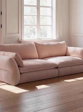 法式奶油风客厅直排布艺沙发现代民宿小户型雪尼尔舒适高回弹沙发