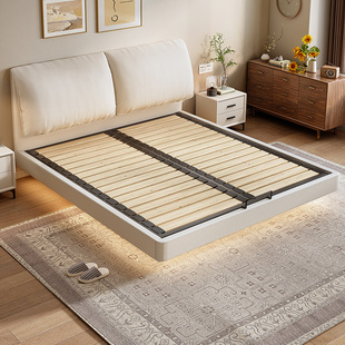 政府补贴奶油风大象耳朵悬浮床小户型全实木薄床头主卧大床可定制