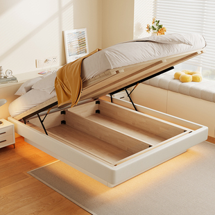 无床头悬浮储物榻榻米中小户型卧室奶油风实木静音双人床支持定制