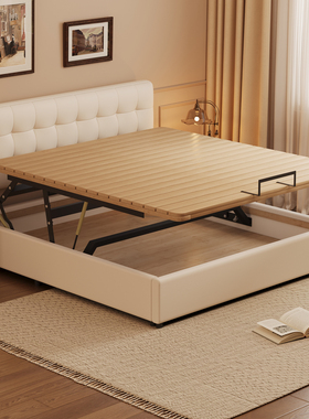 小户型薄床头奶油风实木储物榻榻米床箱体大容量储物床可定制尺寸