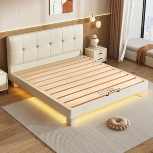 政府补贴纯实木奶油风薄头床小户型双人床加厚燕尾榫主卧齐边大床