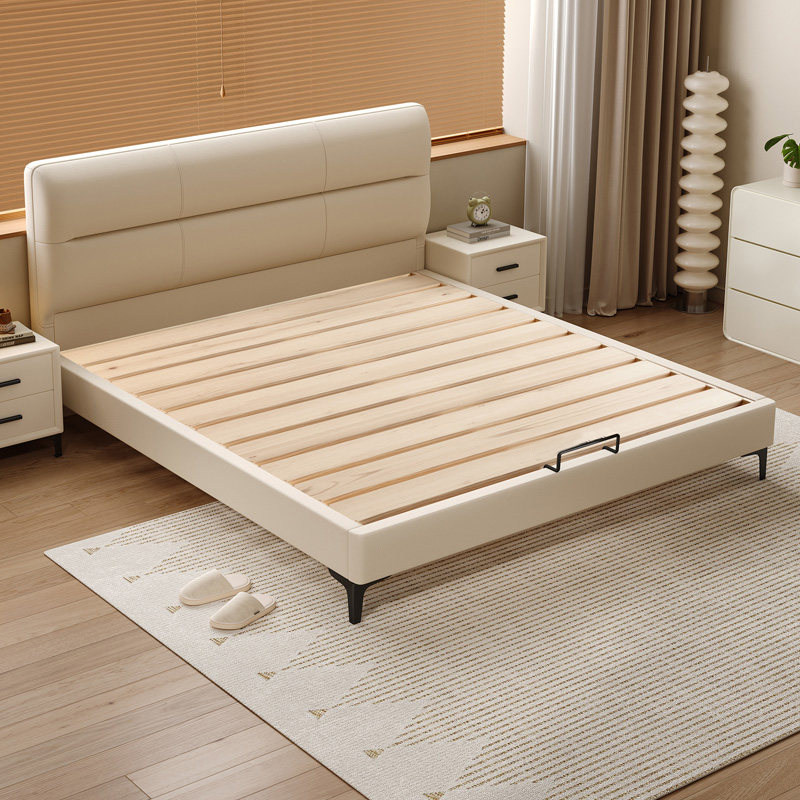 奶油风燕尾榫静音实木床小户型主卧1.5m齐边双人大床支持定制尺寸