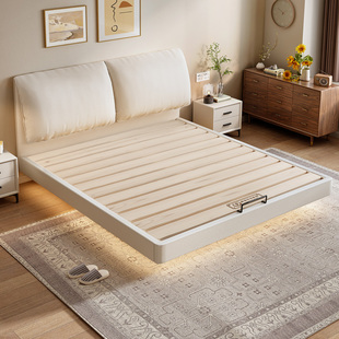 奶油风大象耳朵床全实木小户型卧室齐边大床燕尾榫床板可定制尺寸