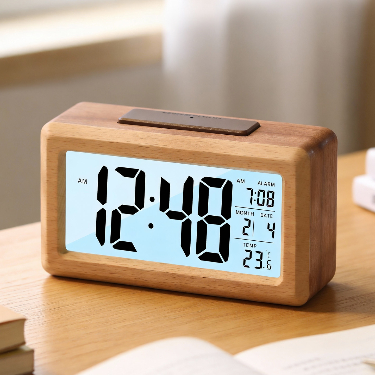简约实木电子时钟表数字显示高颜值新款客厅台式床头桌面闹钟摆件