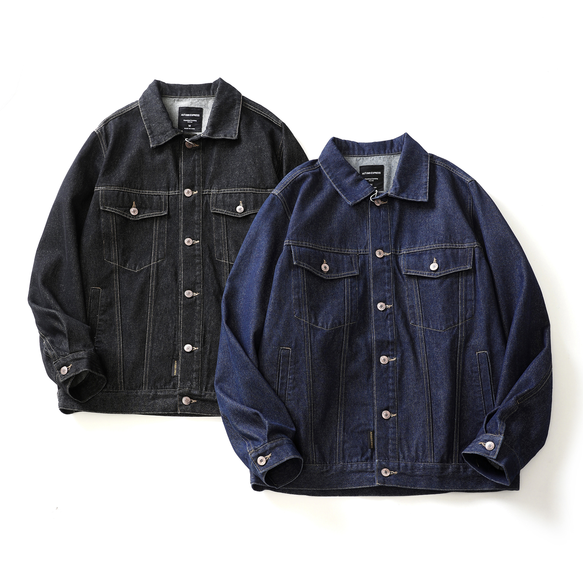 摩可福男士复古工装蓝色牛仔外套