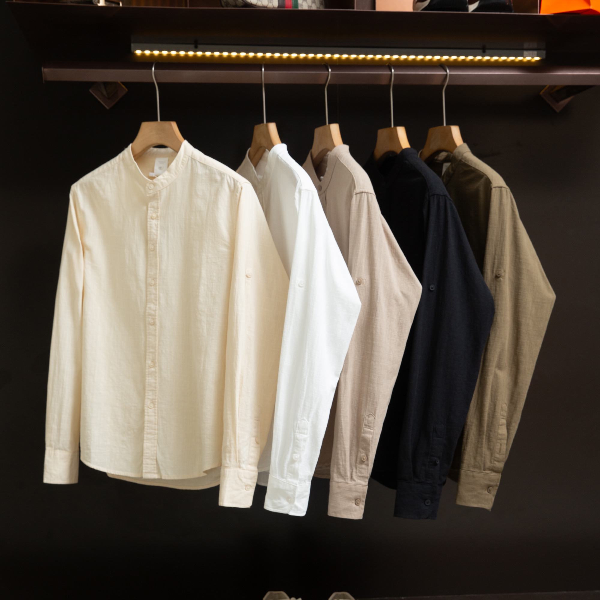 中式立领纯棉褶皱肌理休闲衬衫