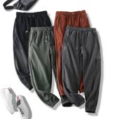 山系摇粒绒拼接男士 潮长裤 户外秋冬加厚卫裤 松紧腰保暖束口休闲裤