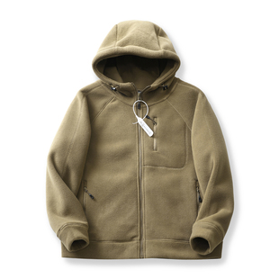 夹克上衣潮 纯色百搭男生加厚冬装 摇粒绒连帽外套男春秋季 2025新款