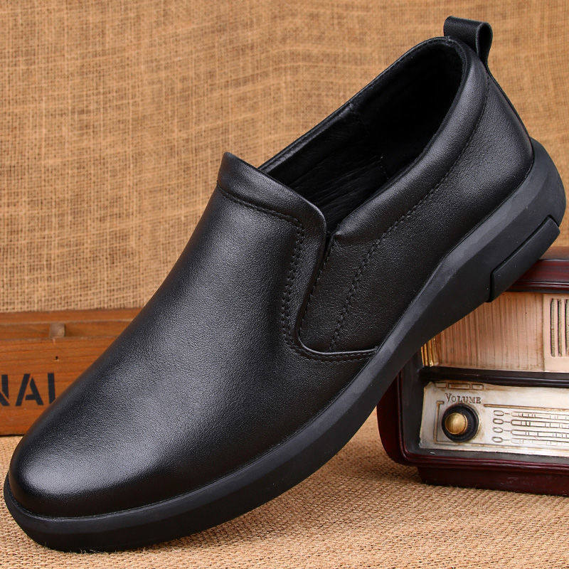 渡诺班尼百搭休闲皮鞋男软面皮透气单鞋真皮英伦风软底商务工作鞋