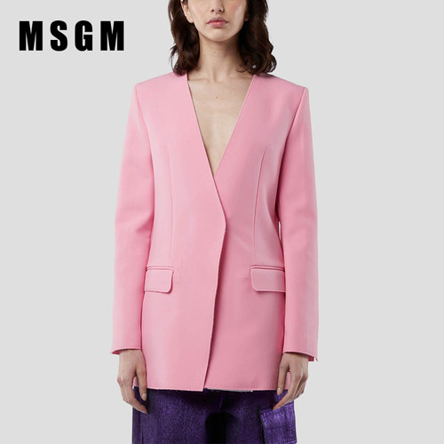 MSGM女士不对称绉纱卡迪西装外套